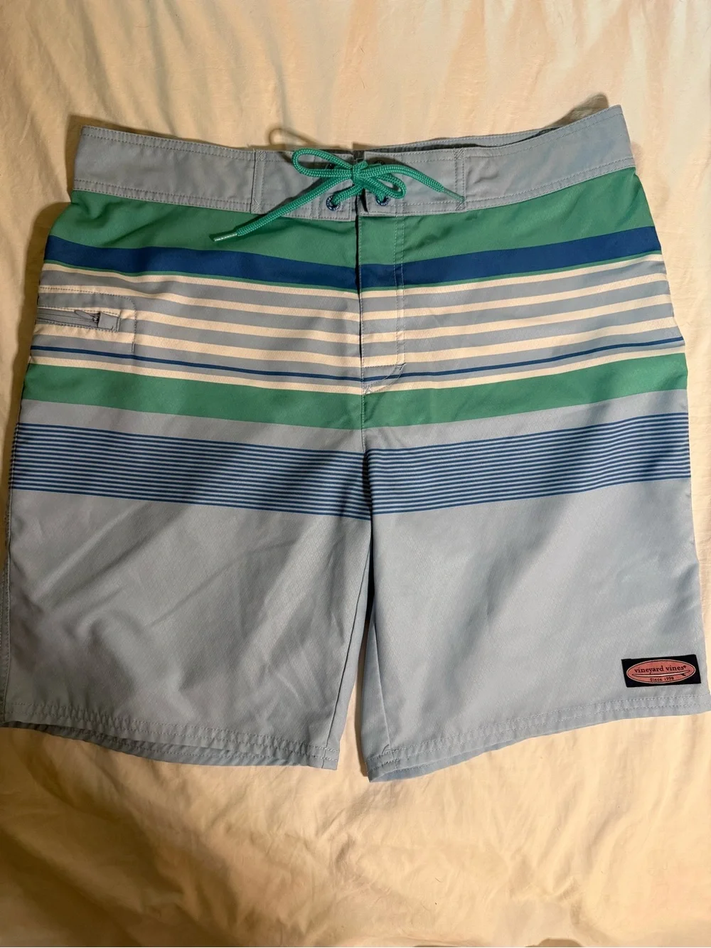 Vineyard Vines Board Shorts Men’s 34 Blue Green Stripe Swim Trunks